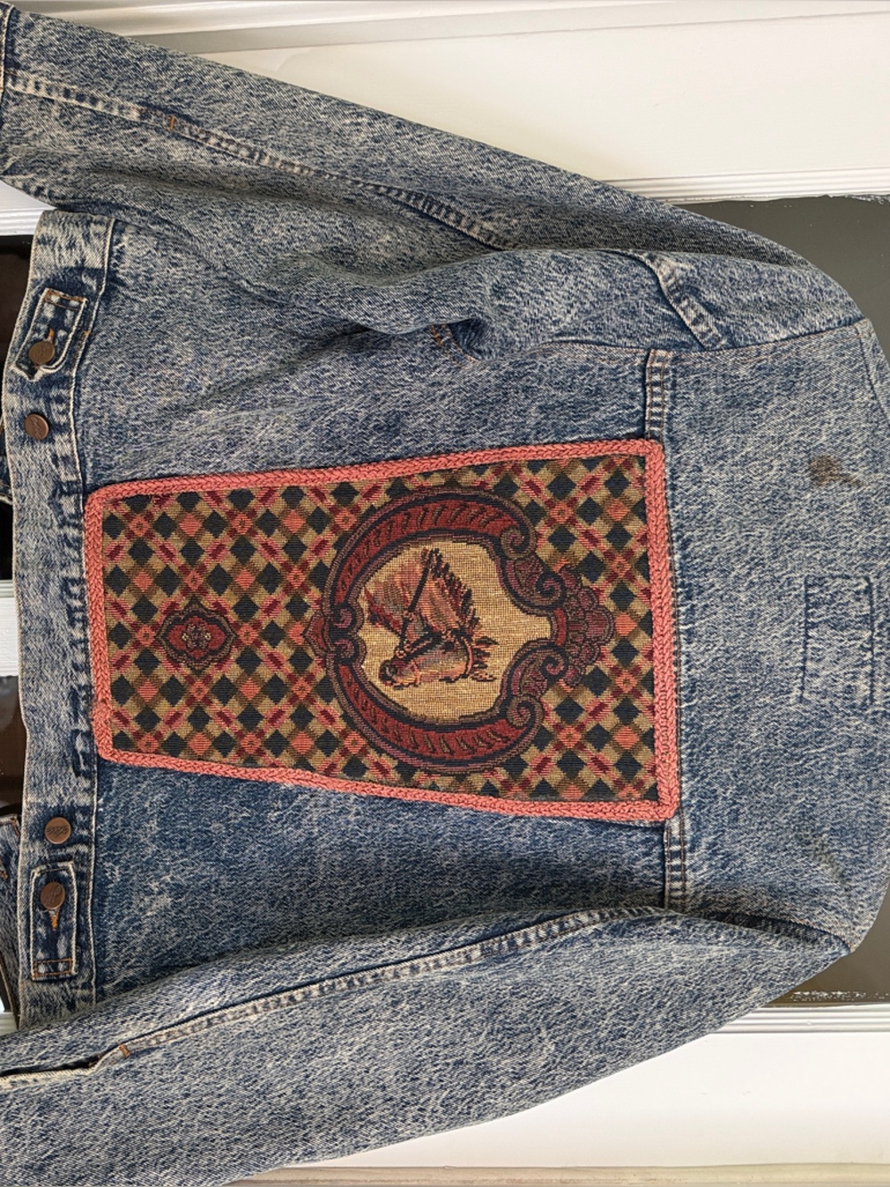 Women’s Custom Denim Jacket with Horse Patch - Blue